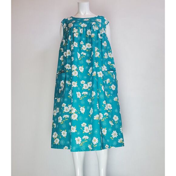 Vintage 90s Roaman's Plus Size Teal Floral Tent Dress 1X - Picture 2 of 8